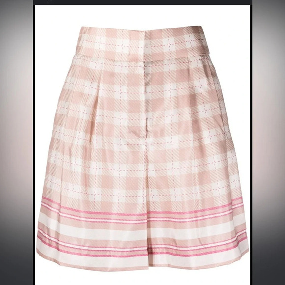 ! Alberta Ferretti high-rise check-print satin shorts sz 6 - Picture 2 of 10